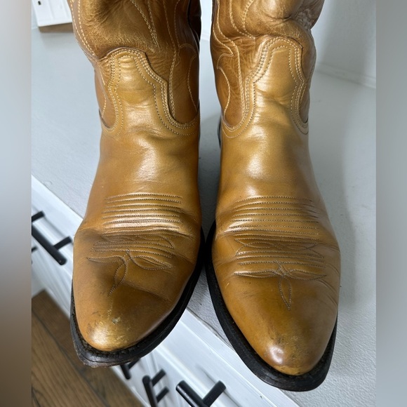 Acme Vintage Tall Cowboy Boots Men’s 11.5D Tan Leather Western Boots USA - Picture 3 of 10